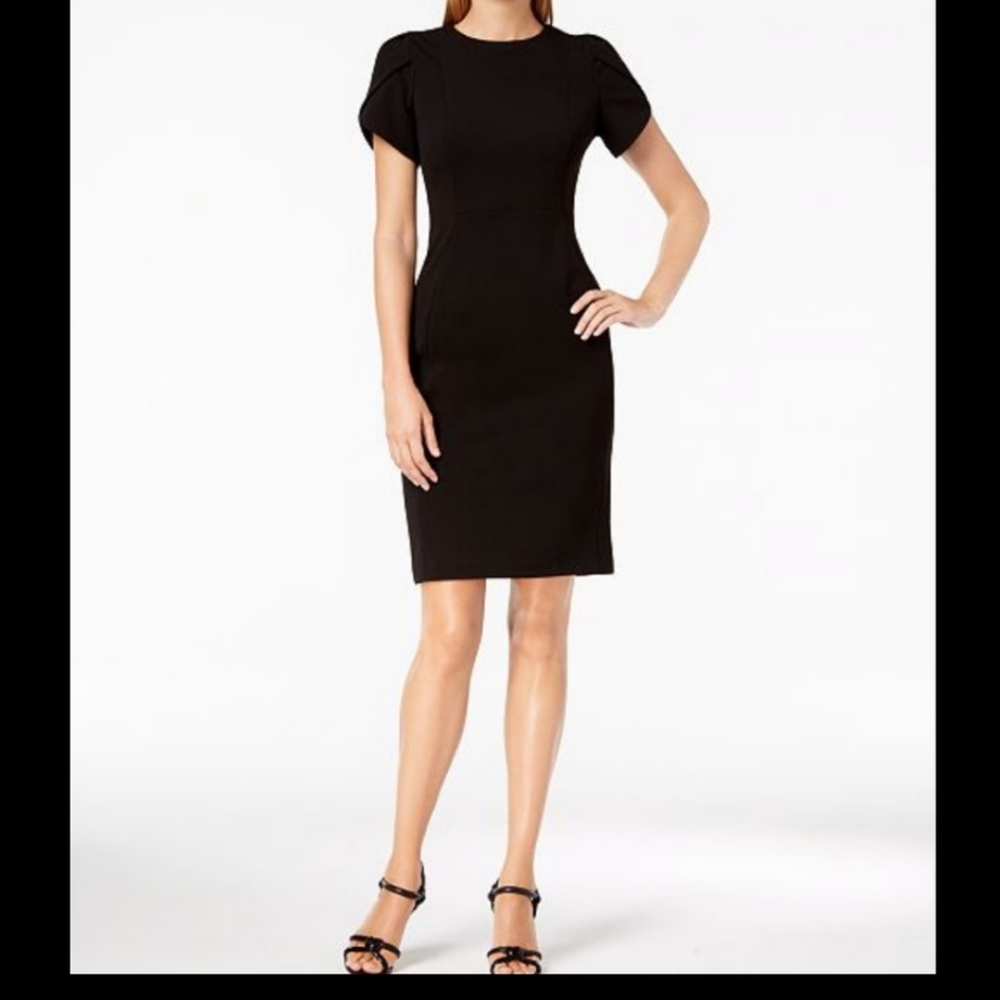 NWT Calvin Klein Tulip Sleeve Black Sheath Dress